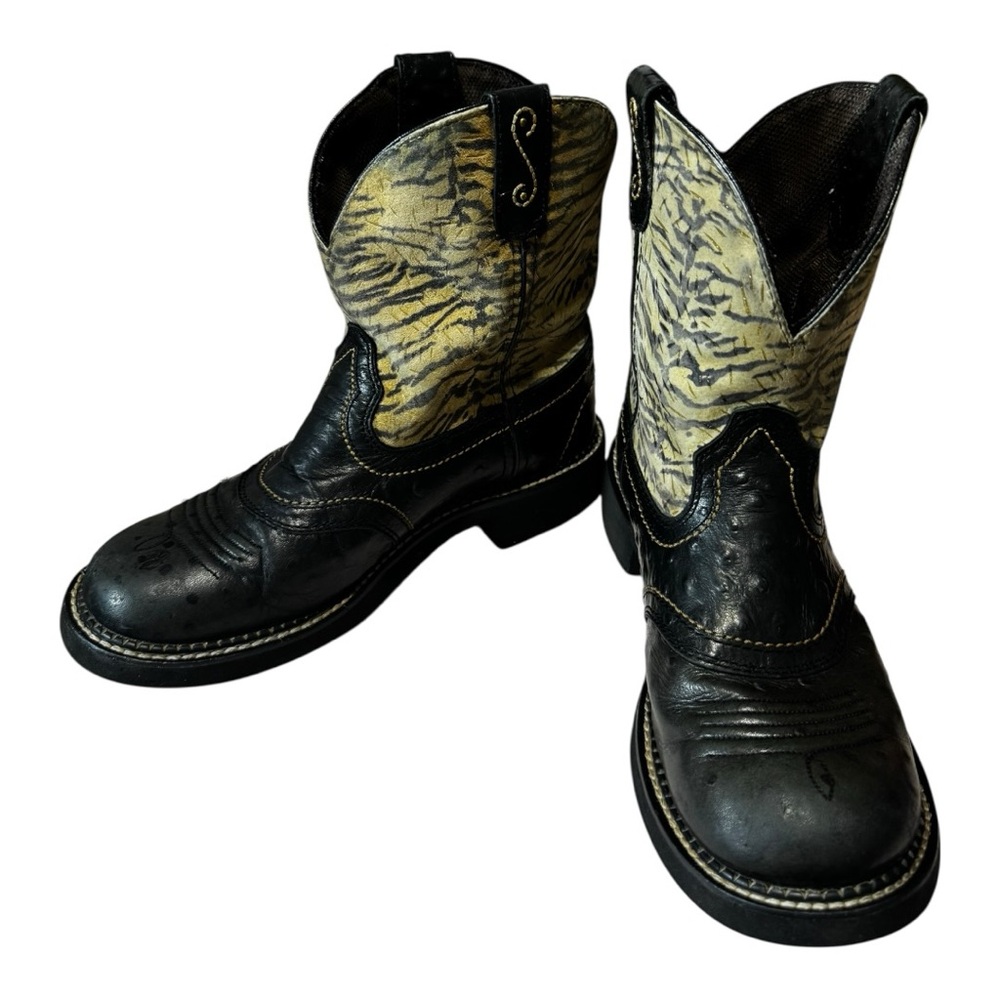 Justin Gypsy Women's Tiger Print Western Boots Size 9 Black Ostrich Print - Picture 4 of 10